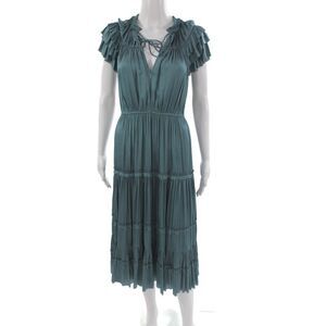 Reset Womens Green V-Neck Short Sleeve Maxi Dress Bohemian Size S